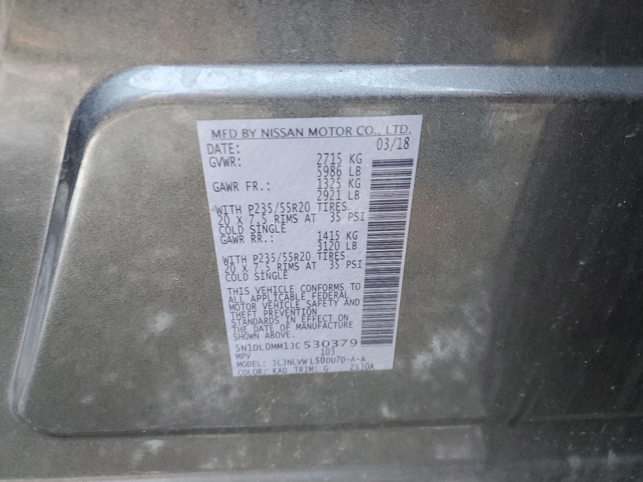 2018 Infiniti QX60 VIN 5N1DL0MM1JC530379 Copart auction photo, front end damage thumbnail 13