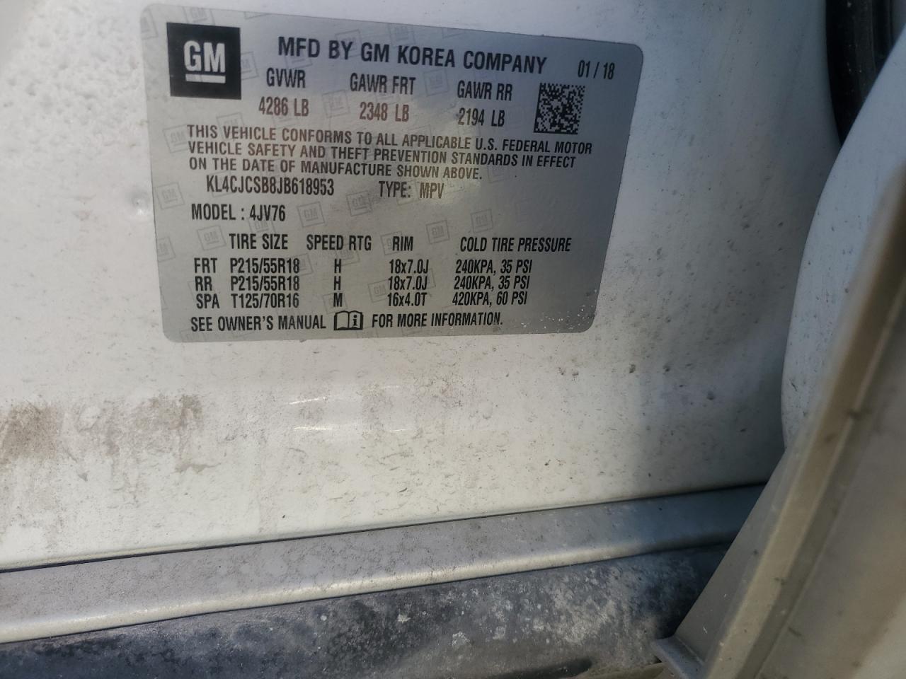 2018 Buick Encore VIN KL4CJCSB8JB618953 Copart auction photo, front end damage thumbnail 14