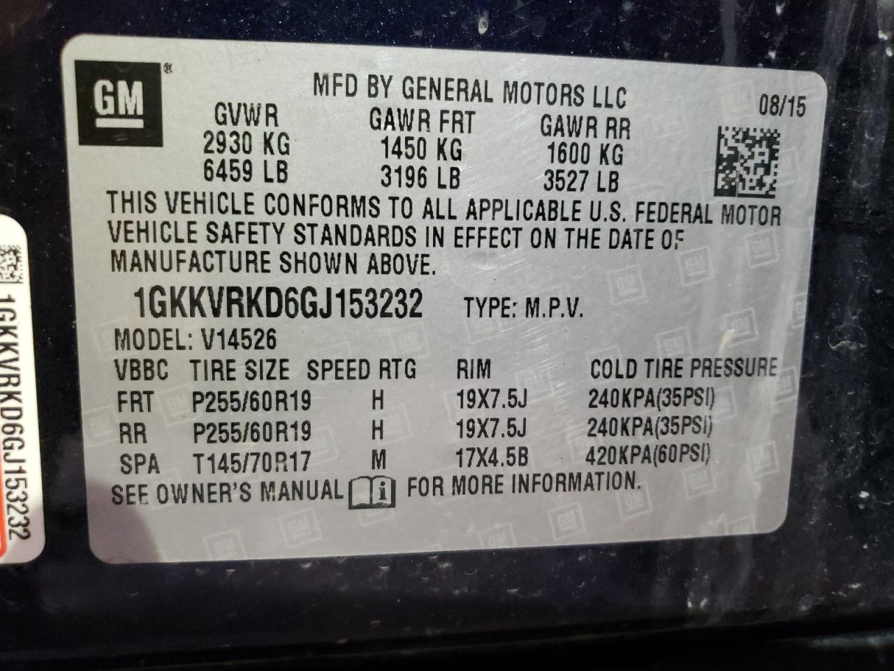 2016 GMC Acadia VIN 1GKKVRKD6GJ153232 Copart auction photo, minor dent/scratches damage thumbnail 13