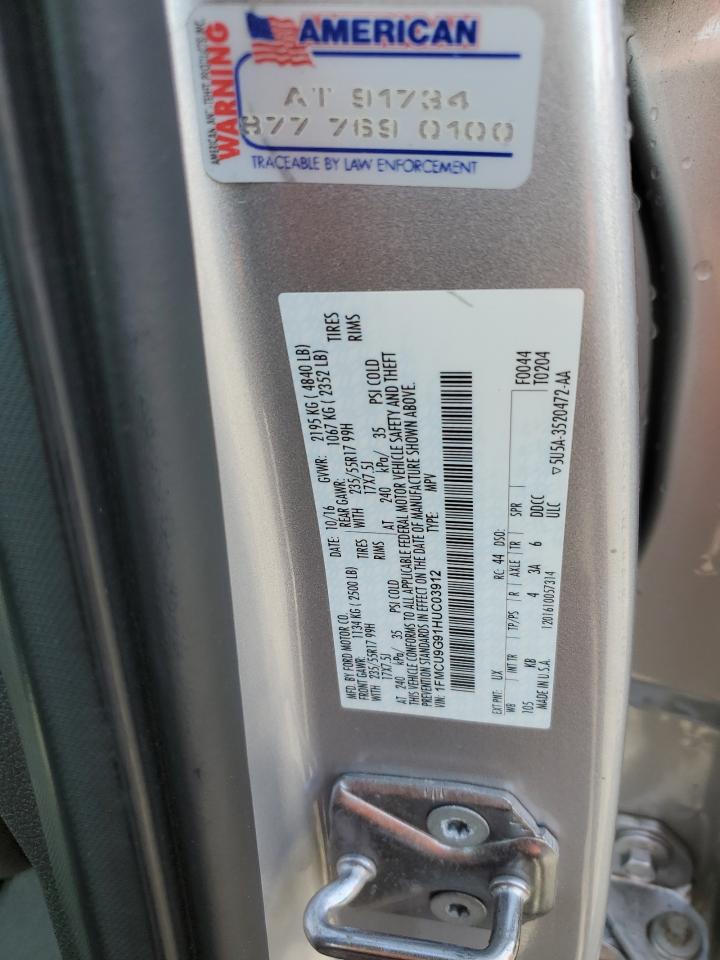 2017 Ford Escape VIN 1FMCU9G91HUC03912 Copart auction photo, front end damage thumbnail 13