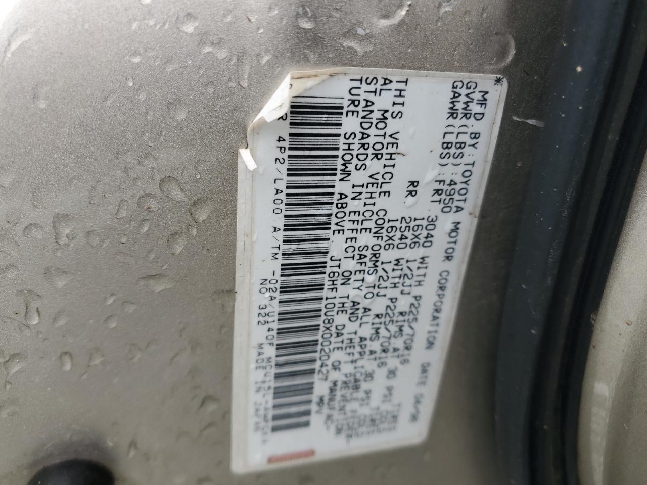 1999 Lexus RX VIN JT6HF10U8X0020427 Copart auction photo, all over damage thumbnail 14