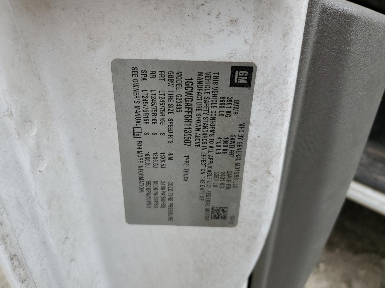 2017 Chevrolet Express VIN 1GCWGAFF6H1130507 Copart auction photo, front end damage thumbnail 15