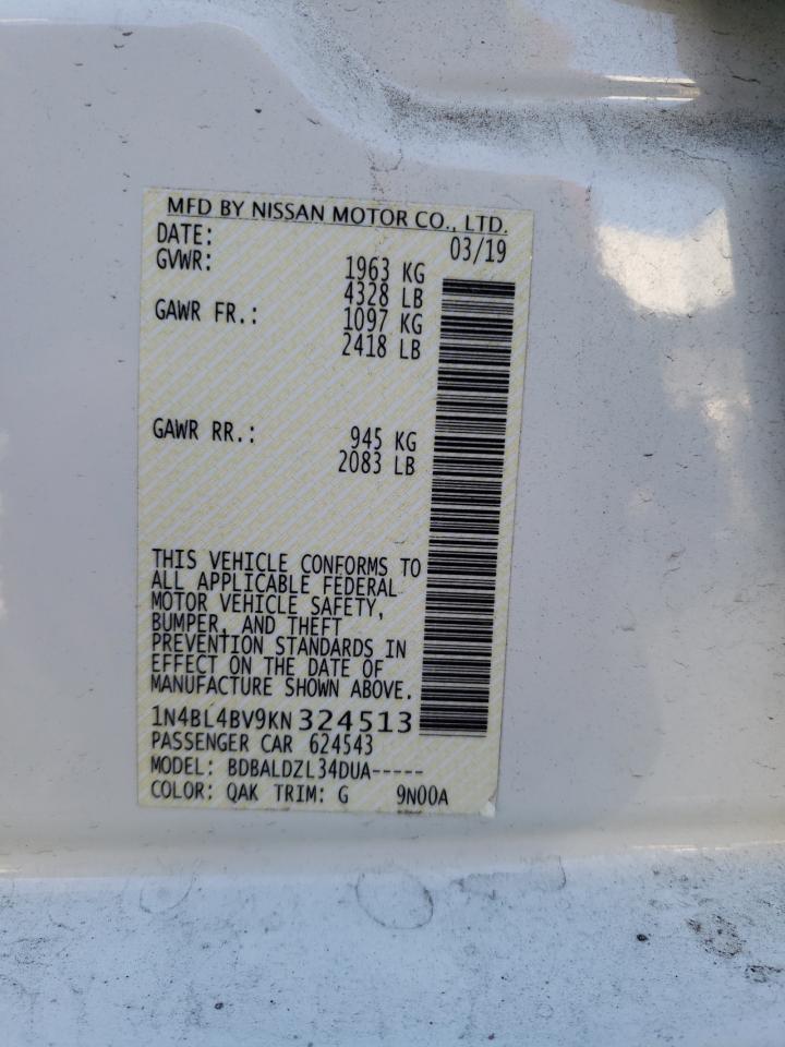 2019 Nissan Altima VIN 1N4BL4BV9KN324513 Copart auction photo, front end / side damage thumbnail 13