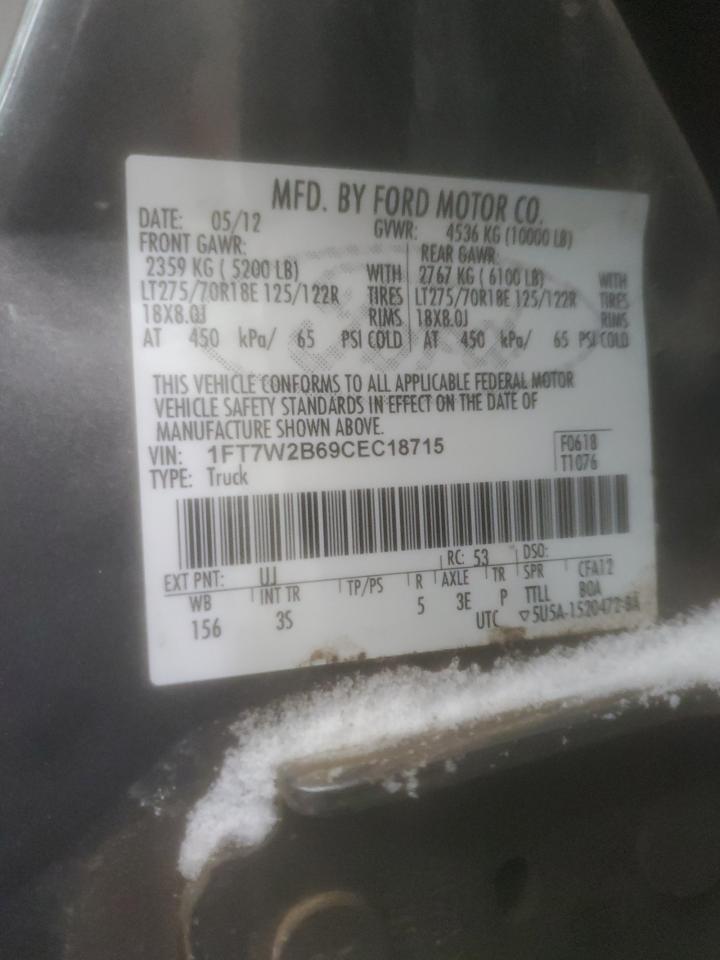 2012 Ford F250 VIN 1FT7W2B69CEC18715 Copart auction photo, rear end damage thumbnail 12