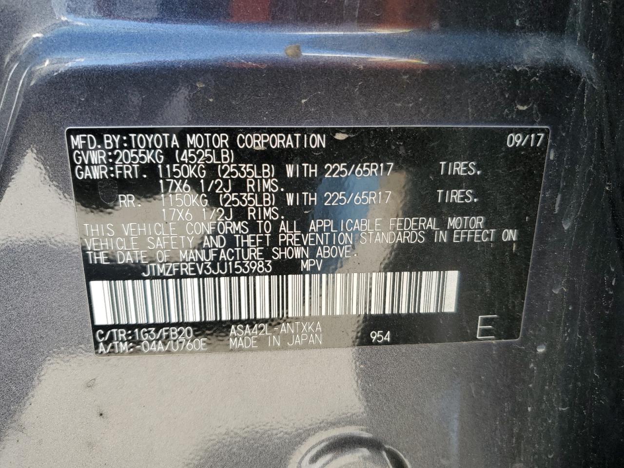2018 Toyota RAV 4 VIN JTMZFREV3JJ153983 Copart auction photo, front end damage thumbnail 13