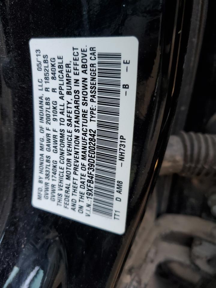 2013 Honda Civic VIN 19XFB4F39DE002842 Copart auction photo, front end / undercarriage damage thumbnail 12