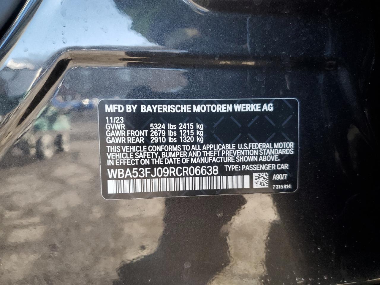 2024 BMW 5er VIN WBA53FJ09RCR06638 Copart auction photo, front end / minor dent/scratches damage thumbnail 14