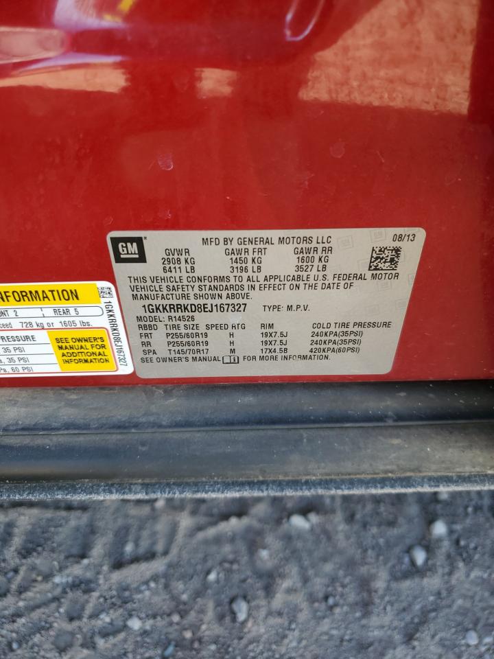 2014 GMC Acadia VIN 1GKKRRKD8EJ167327 Copart auction photo, all over / hail damage thumbnail 13