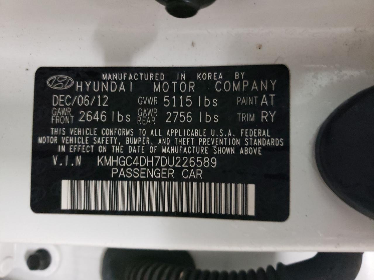 2013 Hyundai Genesis VIN KMHGC4DH7DU226589 Copart auction photo, all over damage thumbnail 14