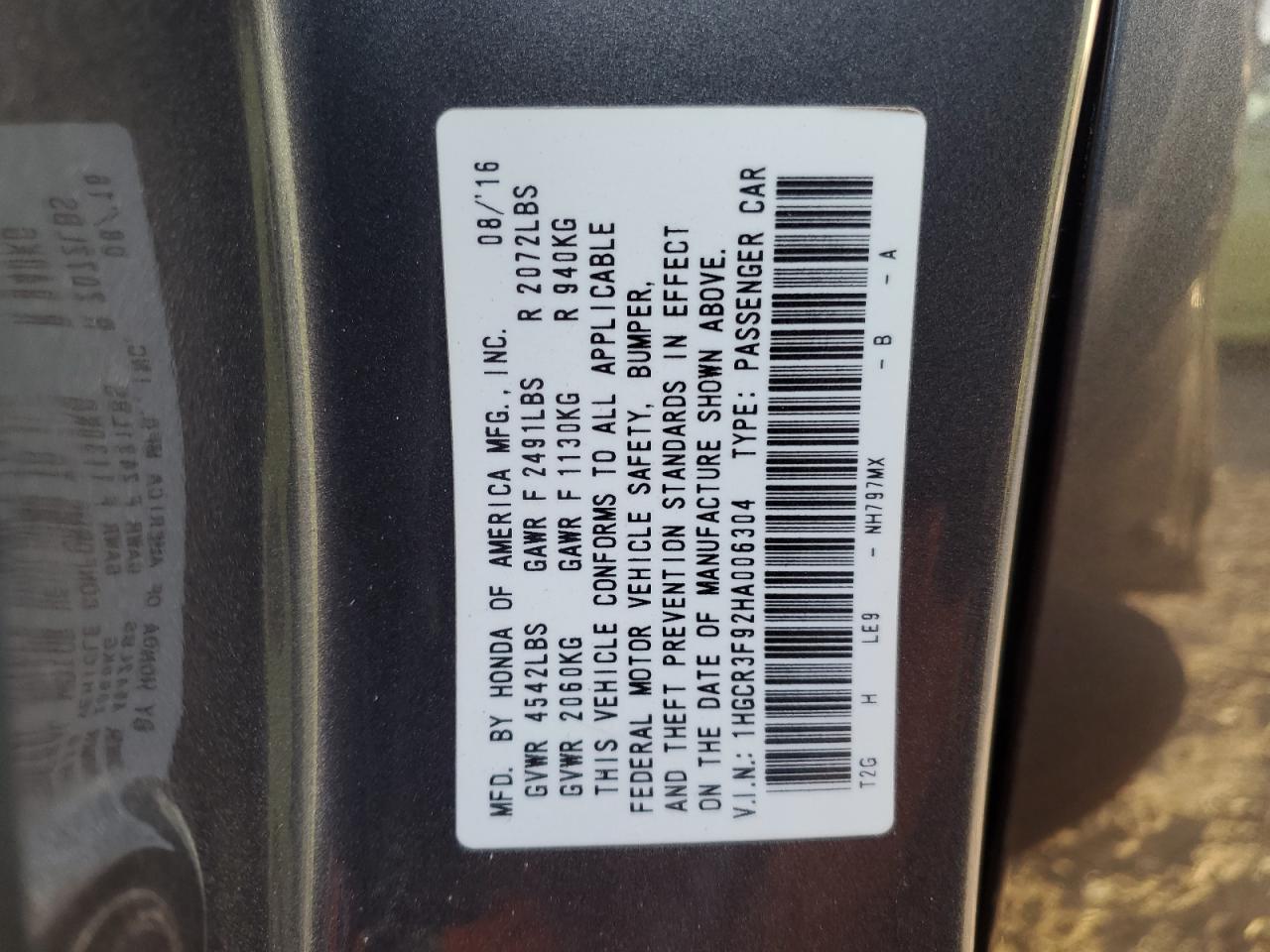 2017 Honda Accord VIN 1HGCR3F92HA006304 Copart auction photo, side damage thumbnail 14