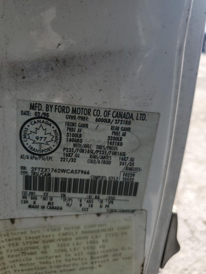 1998 Ford F-150 VIN 2FTZX1762WCA57966 Copart auction photo, all over damage thumbnail 12