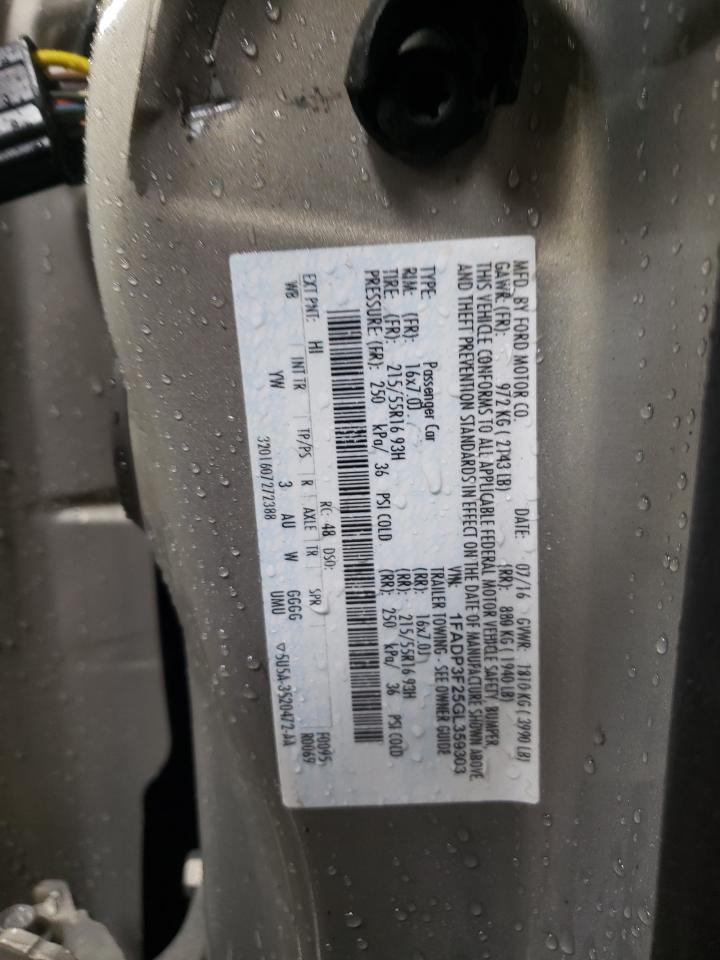 2016 Ford Focus VIN 1FADP3F25GL359303 Copart auction photo, side / rear end damage thumbnail 13