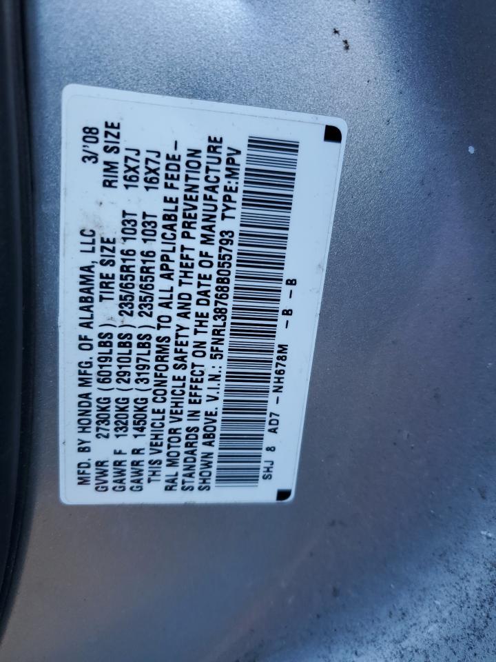 2008 Honda Odyssey VIN 5FNRL38768B055793 Copart auction photo, side / minor dent/scratches damage thumbnail 13