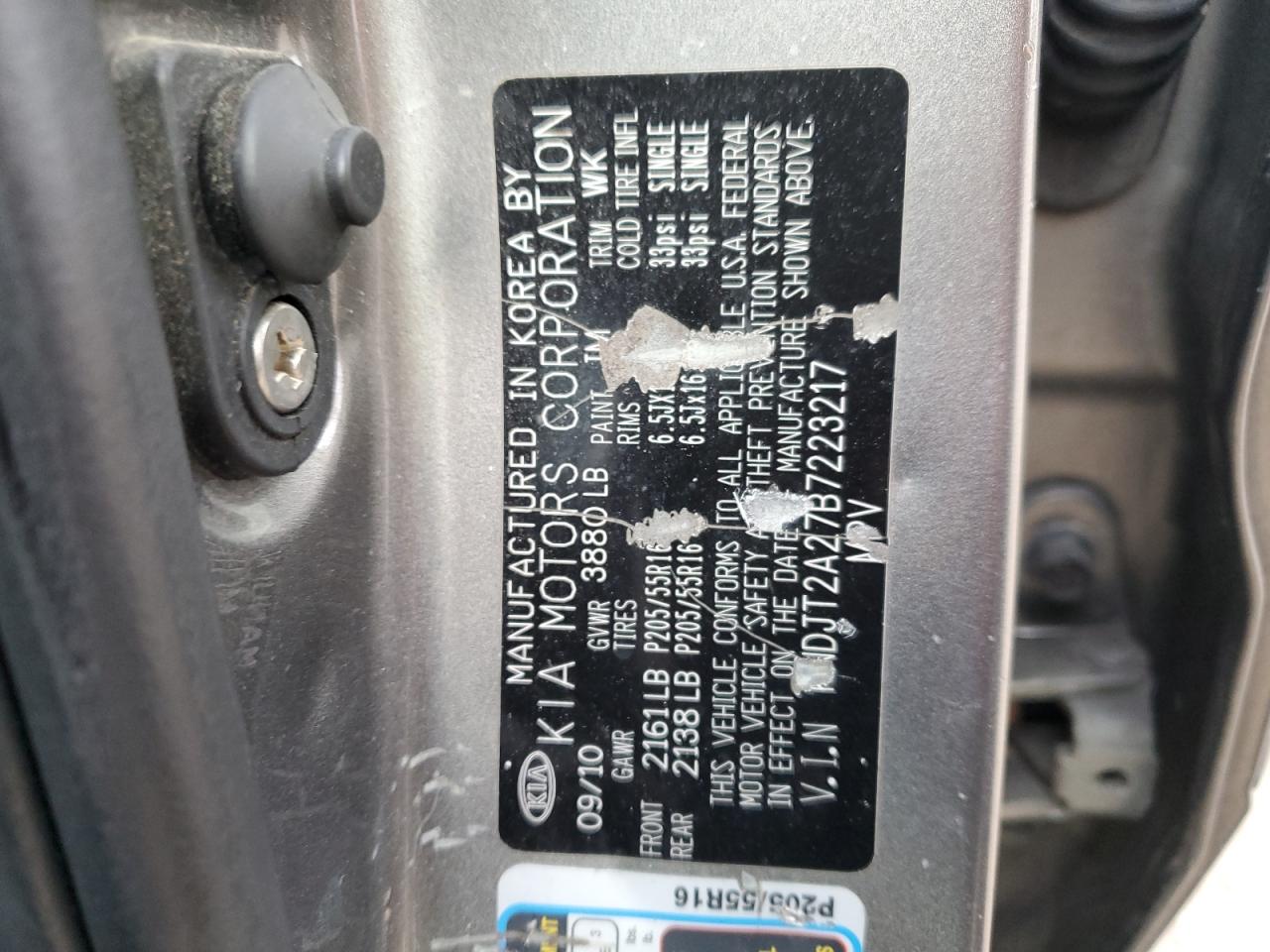 2011 KIA Soul VIN KNDJT2A27B7223217 Copart auction photo, front end damage thumbnail 15