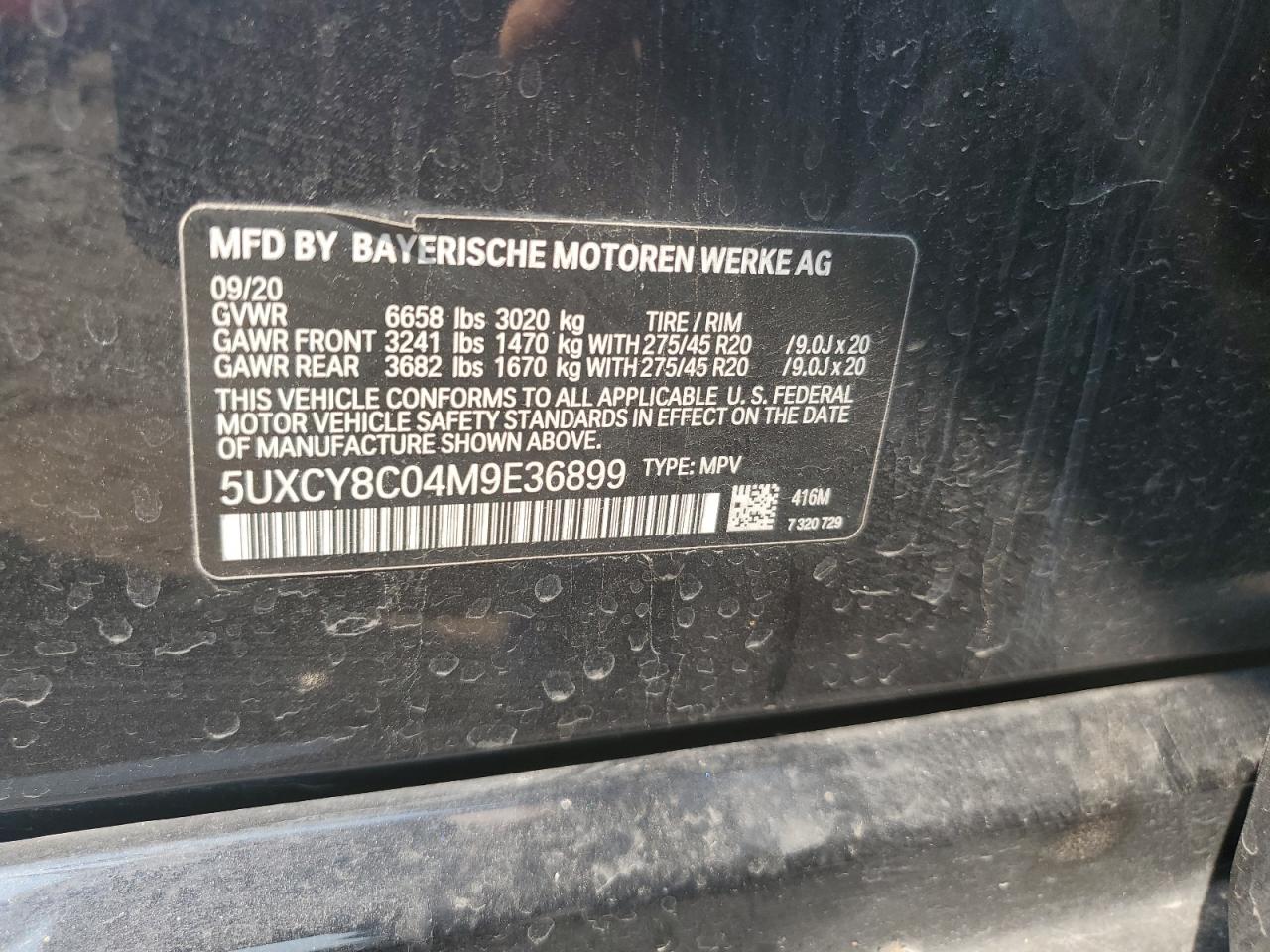 2021 BMW X6 VIN 5UXCY8C04M9E36899 Copart auction photo, all over damage thumbnail 13
