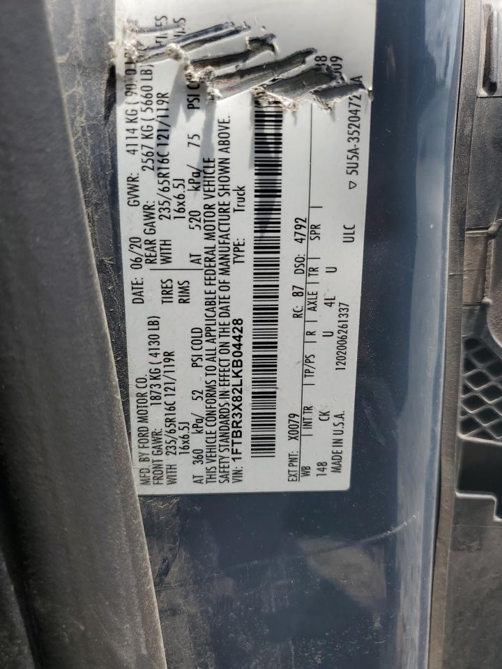 2020 Ford Transit VIN 1FTBR3X82LKB04428 Copart auction photo, side damage thumbnail 13