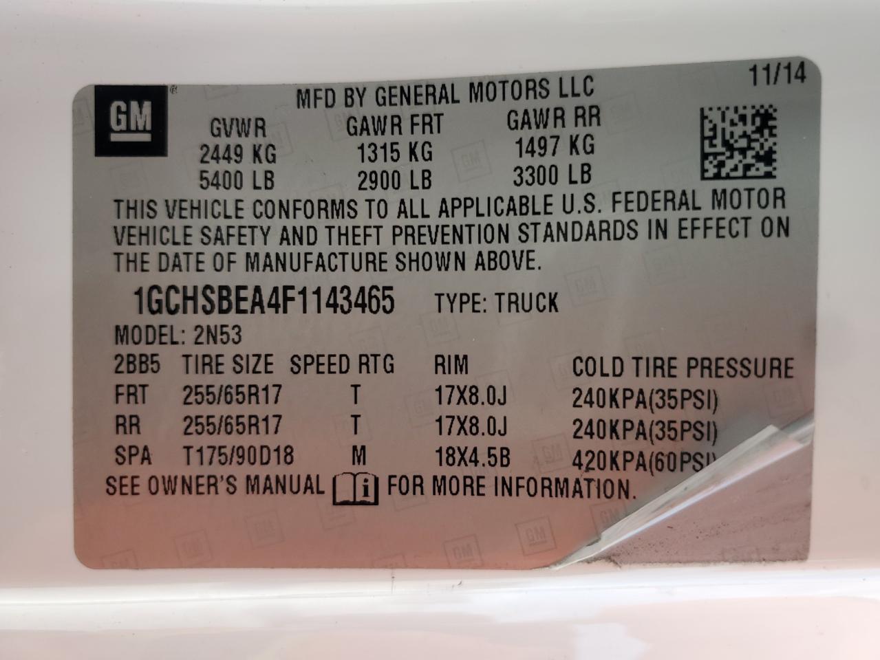 2015 Chevrolet Colorado VIN 1GCHSBEA4F1143465 Copart auction photo, rear end / minor dent/scratches damage thumbnail 12