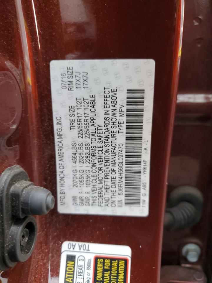 2016 Honda CR-V VIN 5J6RM4H56GL097470 Copart auction photo, rear end / undercarriage damage thumbnail 15