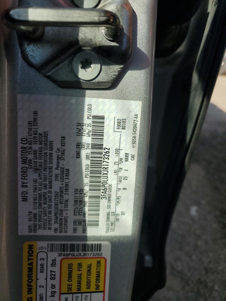 2018 Ford Fusion VIN 3FA6P0LUXJR173262 Copart auction photo, front end / rear end damage thumbnail 12