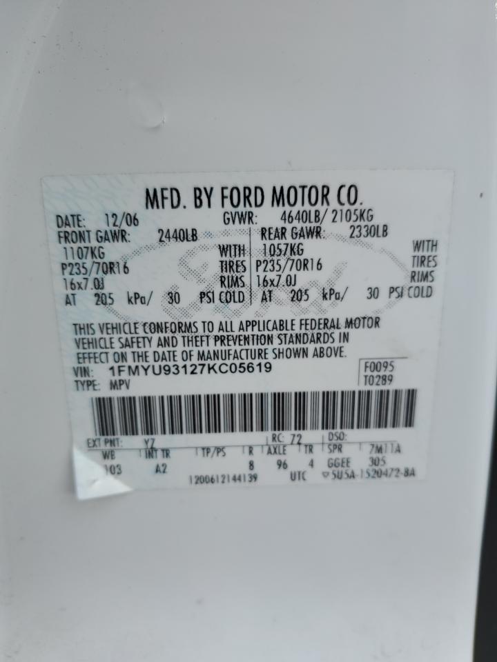 2007 Ford Escape VIN 1FMYU93127KC05619 Copart auction photo, front end damage thumbnail 15