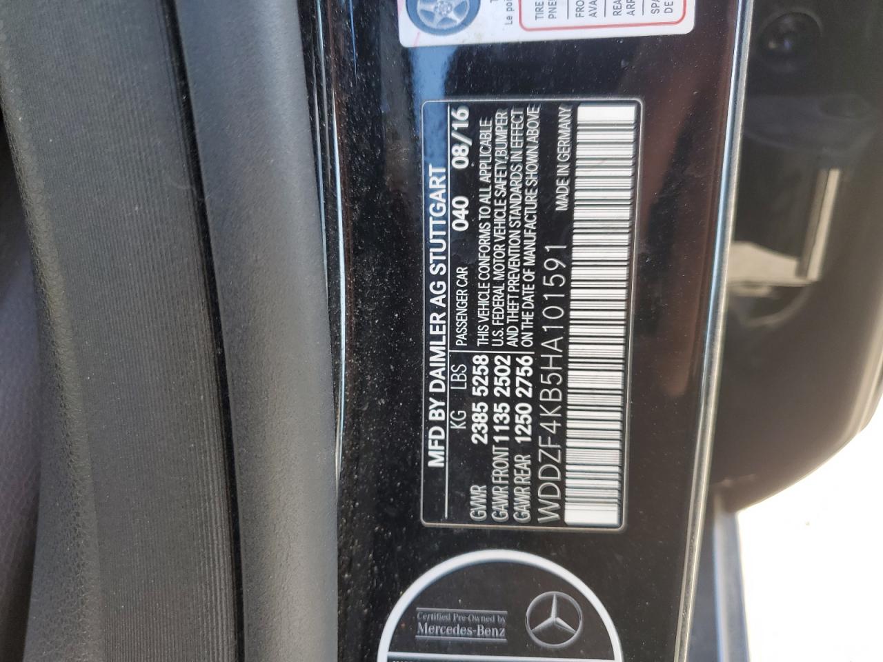 2017 Mercedes-Benz E-klasse VIN WDDZF4KB5HA101591 Copart auction photo, water/flood damage thumbnail 12