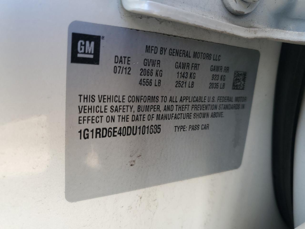 2013 Chevrolet Volt VIN 1G1RD6E40DU101685 Copart auction photo, rear end / front end damage thumbnail 13