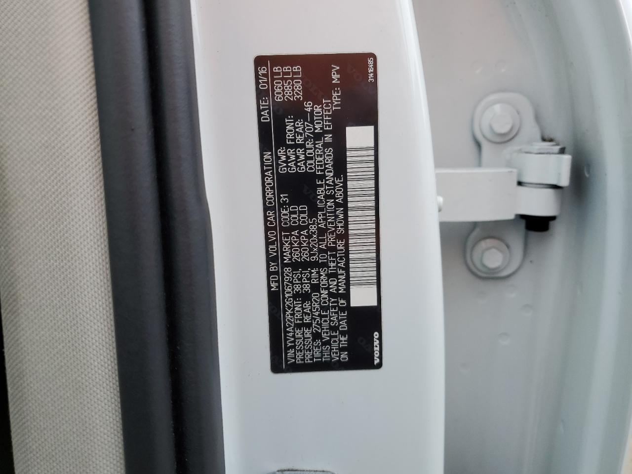 2016 Volvo XC90 VIN YV4A22PK2G1067928 Copart auction photo, front end damage thumbnail 13
