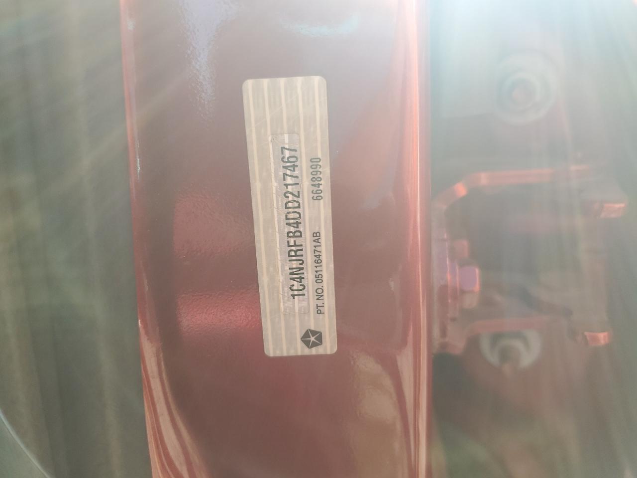 2013 Jeep Liberty (Patriot) VIN 1C4NJRFB4DD217467 Copart auction photo, top/roof damage thumbnail 13