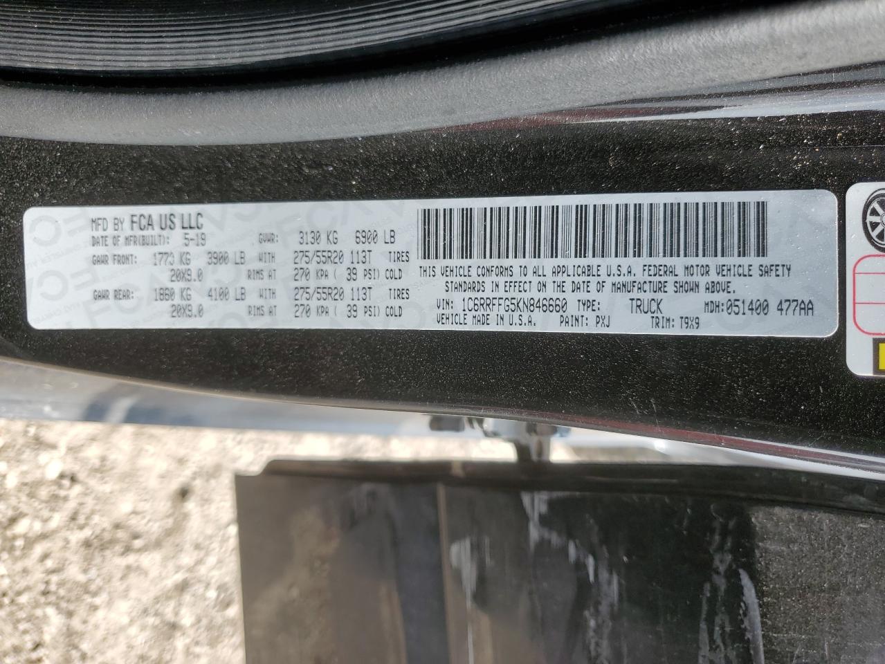 2019 RAM 1500 VIN 1C6RRFFG5KN846660 Copart auction photo, side damage thumbnail 12