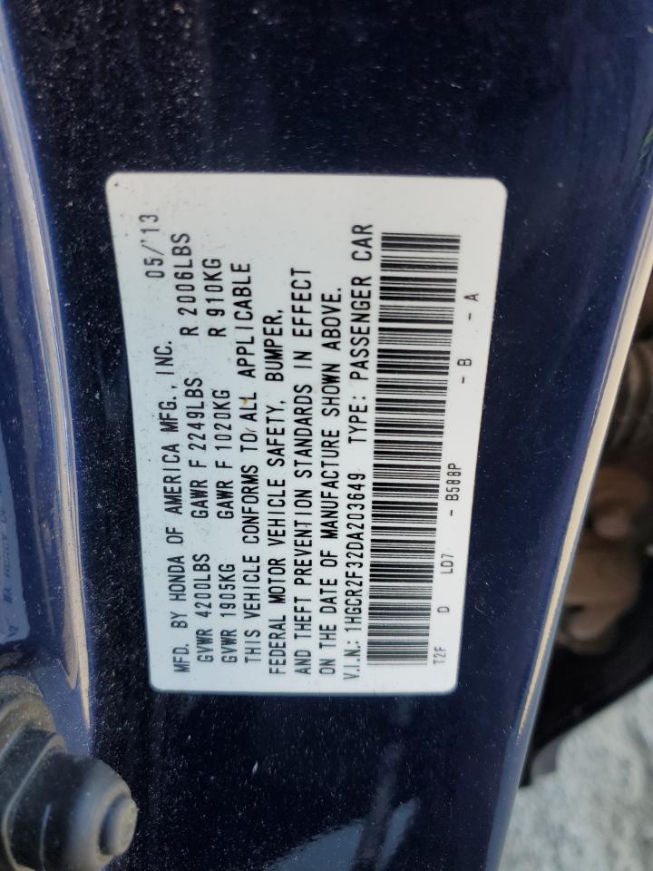 2013 Honda Accord VIN 1HGCR2F32DA203649 Copart auction photo, front end / side damage thumbnail 12
