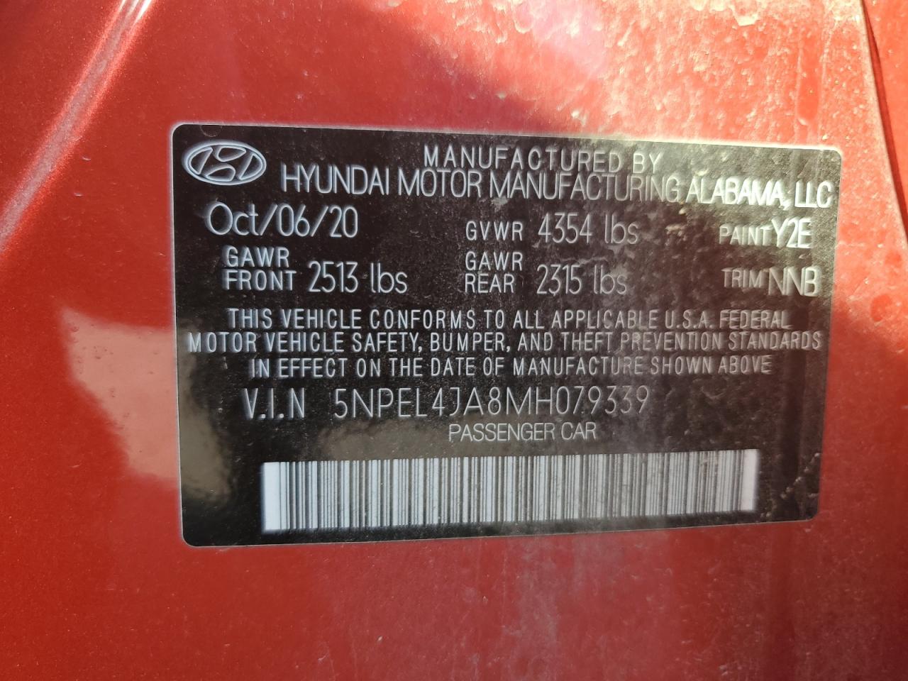 2021 Hyundai Sonata VIN 5NPEL4JA8MH079339 Copart auction photo, all over damage thumbnail 12