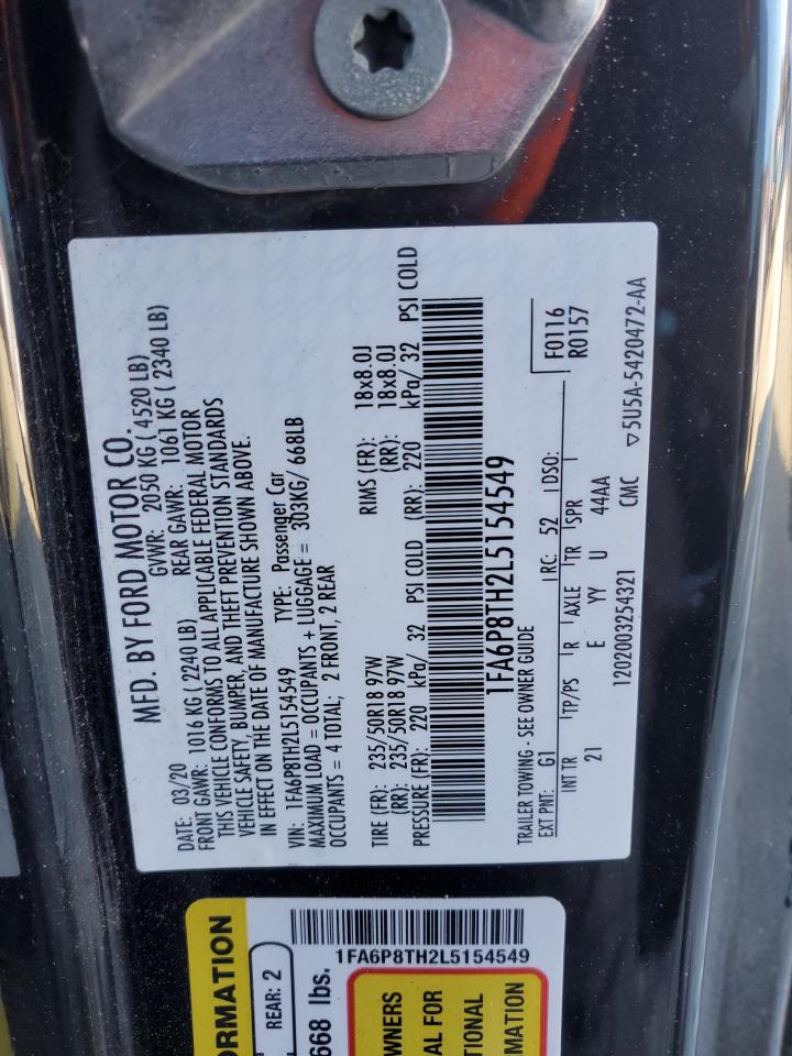 2020 Ford Mustang VIN 1FA6P8TH2L5154549 Copart auction photo, all over damage thumbnail 12