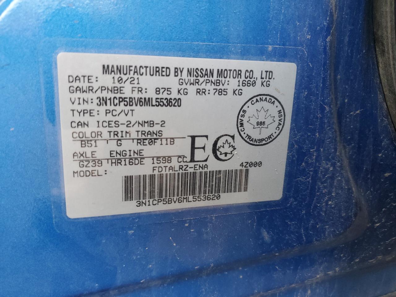 2021 Nissan Kicks VIN 3N1CP5BV6ML553620 Copart auction photo, front end damage thumbnail 12