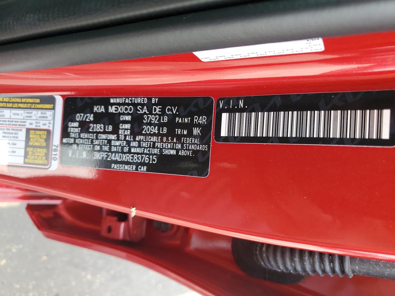 2024 KIA Forte VIN 3KPF24ADXRE837615 Copart auction photo, front end damage thumbnail 13