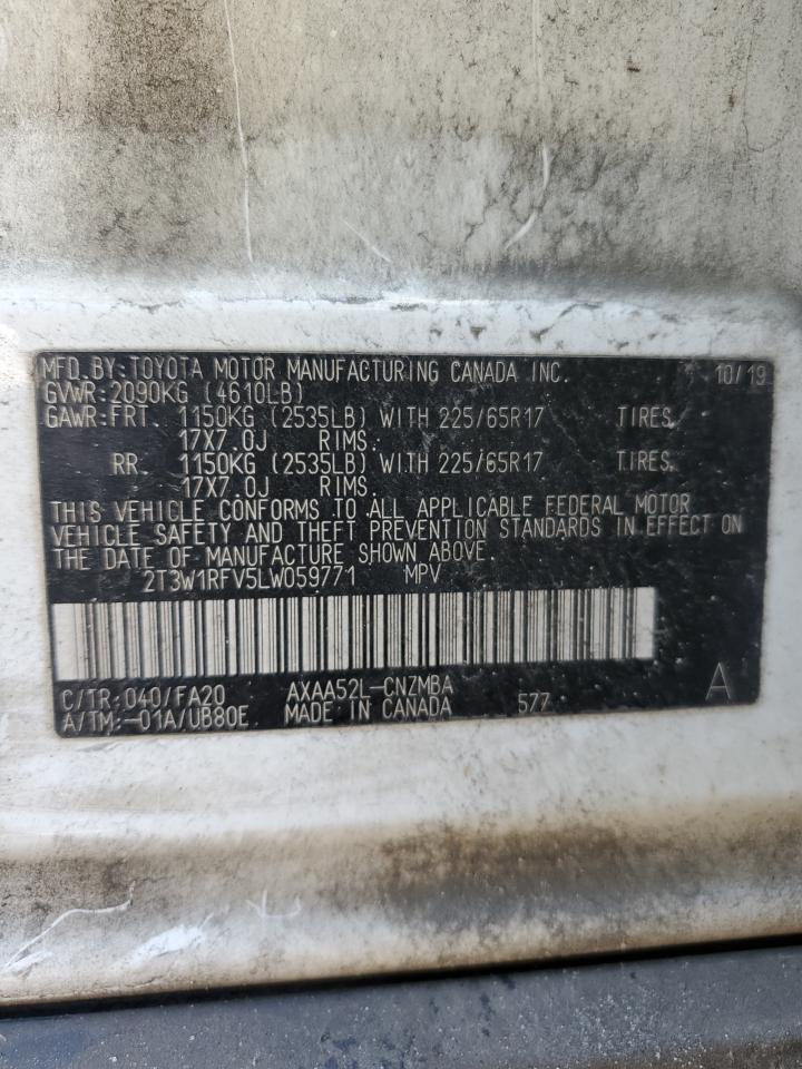 2020 Toyota RAV 4 VIN 2T3W1RFV5LW059771 Copart auction photo, top/roof damage thumbnail 15