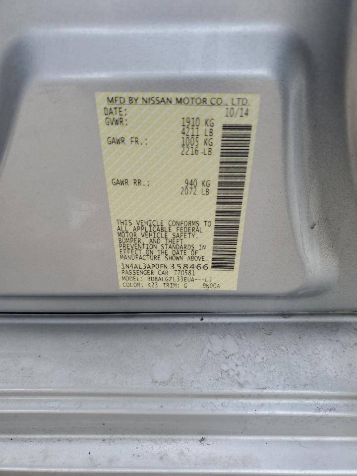 2015 Nissan Altima VIN 1N4AL3AP0FN358466 Copart auction photo, side damage thumbnail 14