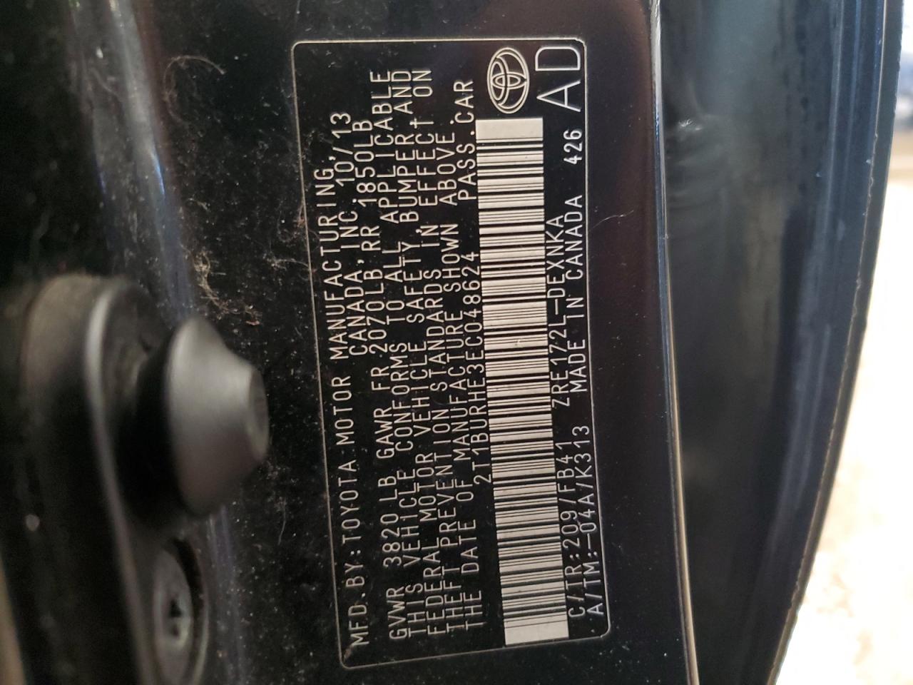 2014 Toyota Corolla VIN 2T1BURHE3EC048624 Copart auction photo, rear end / front end damage thumbnail 13