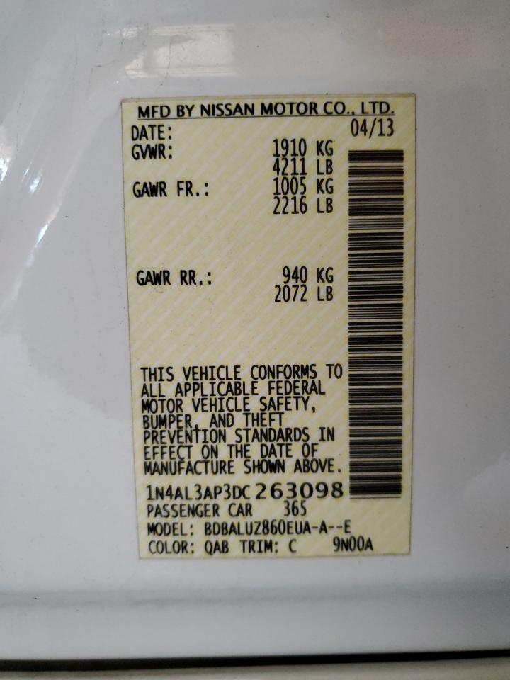 2013 Nissan Altima VIN 1N4AL3AP3DC263098 Copart auction photo, front end damage thumbnail 12