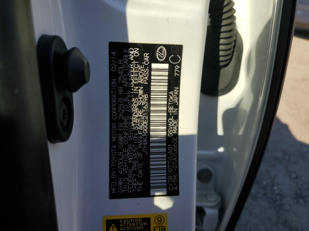2014 Lexus ES VIN JTHBK1GG0E2116398 Copart auction photo, vandalism damage thumbnail 12