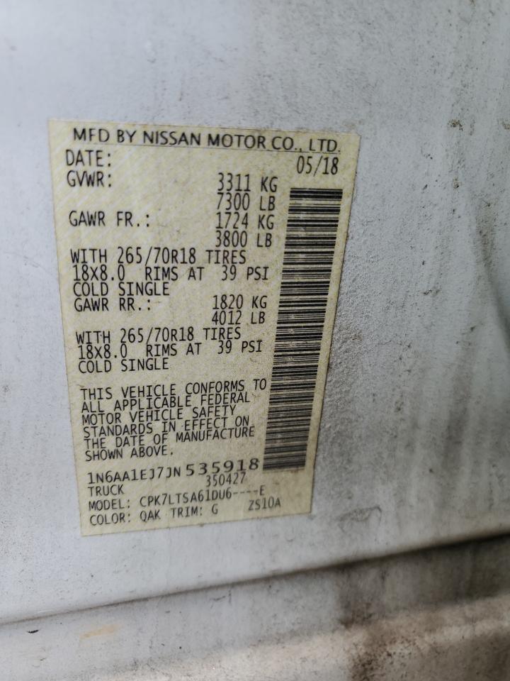 2018 Nissan Titan VIN 1N6AA1EJ7JN535918 Copart auction photo, rear end damage thumbnail 14