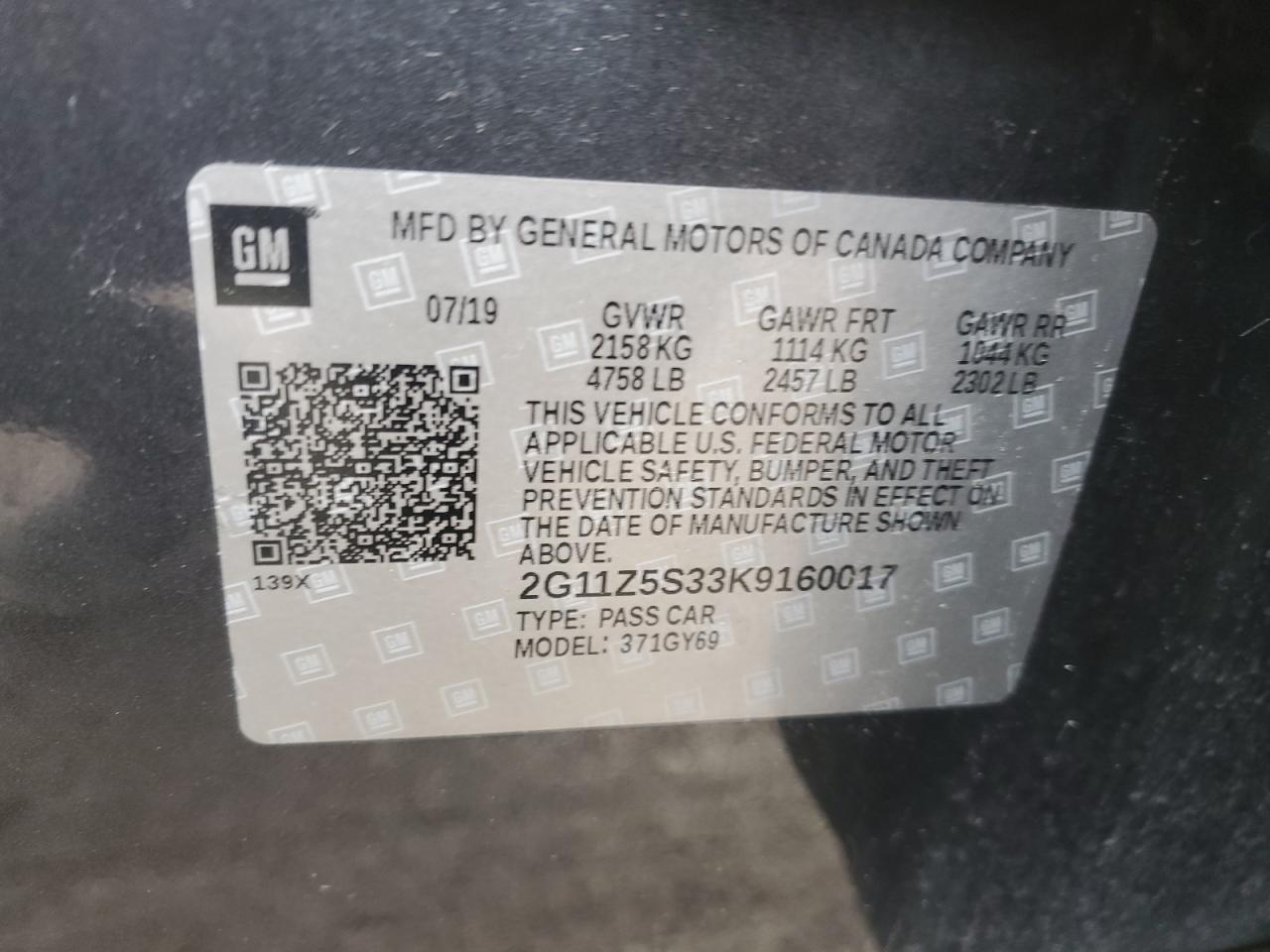 2019 Chevrolet Impala VIN 2G11Z5S33K9160017 Copart auction photo, front end damage thumbnail 13
