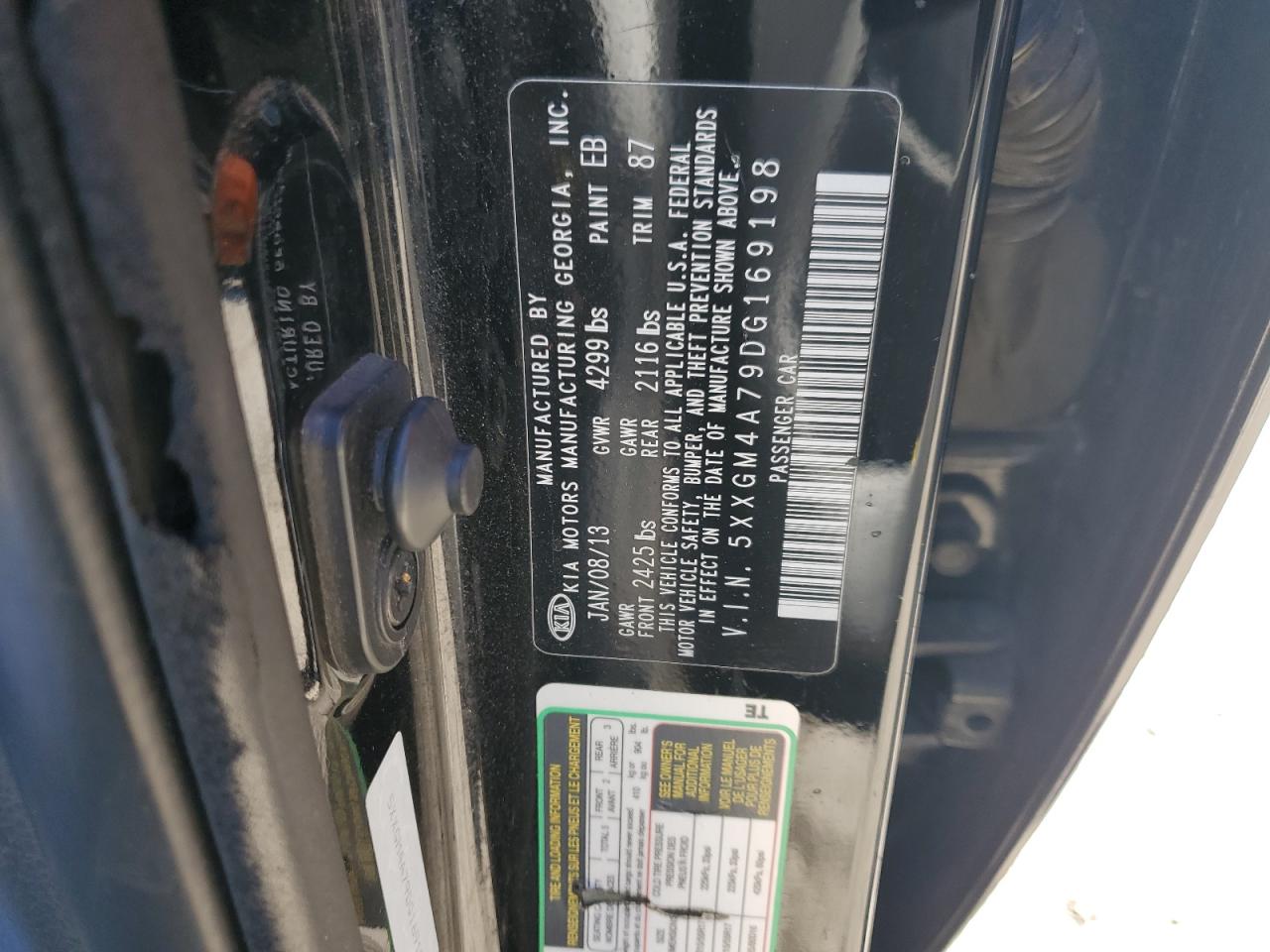 2013 KIA Optima VIN 5XXGM4A79DG169198 Copart auction photo, vandalism / minor dent/scratches damage thumbnail 12