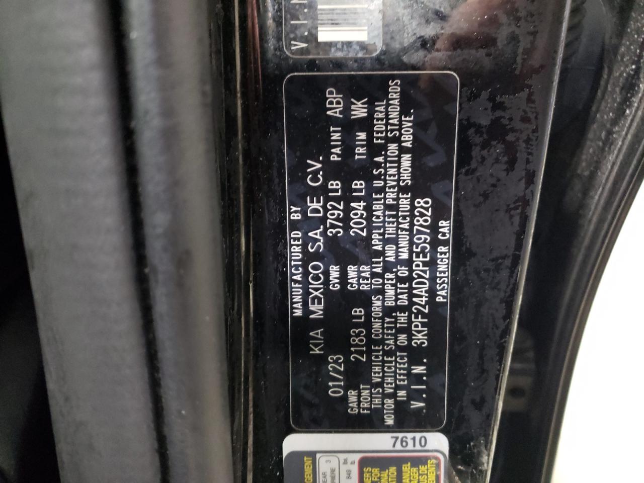 2023 KIA Forte VIN 3KPF24AD2PE597828 Copart auction photo, rear end / side damage thumbnail 13