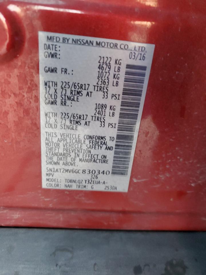 2016 Nissan Rogue VIN 5N1AT2MV6GC830340 Copart auction photo, front end damage thumbnail 14