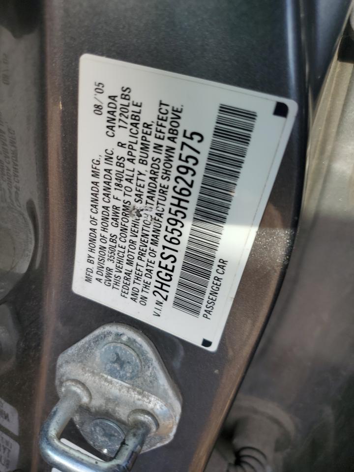 2005 Honda Civic VIN 2HGES16595H629575 Copart auction photo, side / front end damage thumbnail 14
