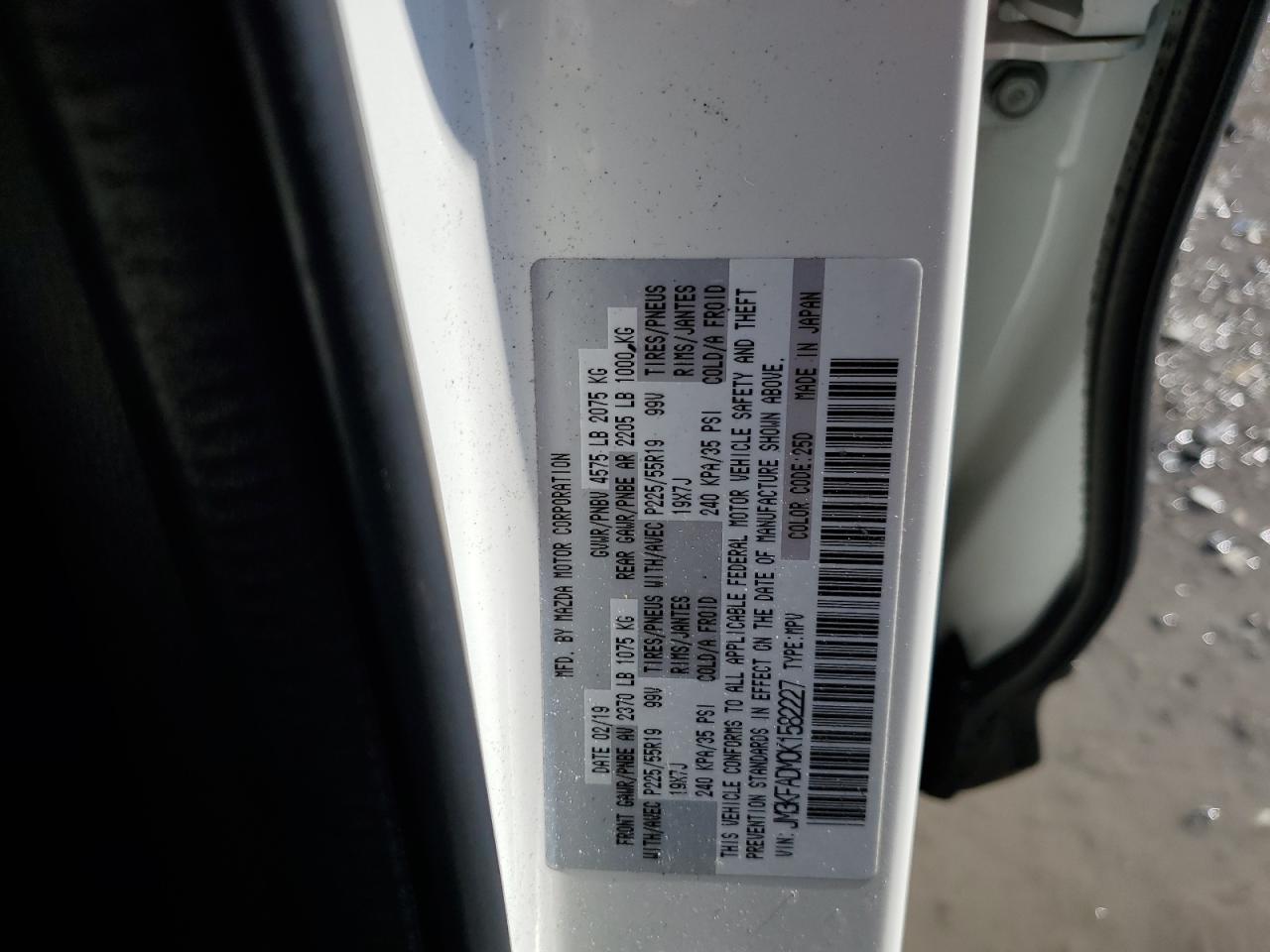 2019 Mazda CX-5 VIN JM3KFADM0K1582227 Copart auction photo, front end / rear end damage thumbnail 14