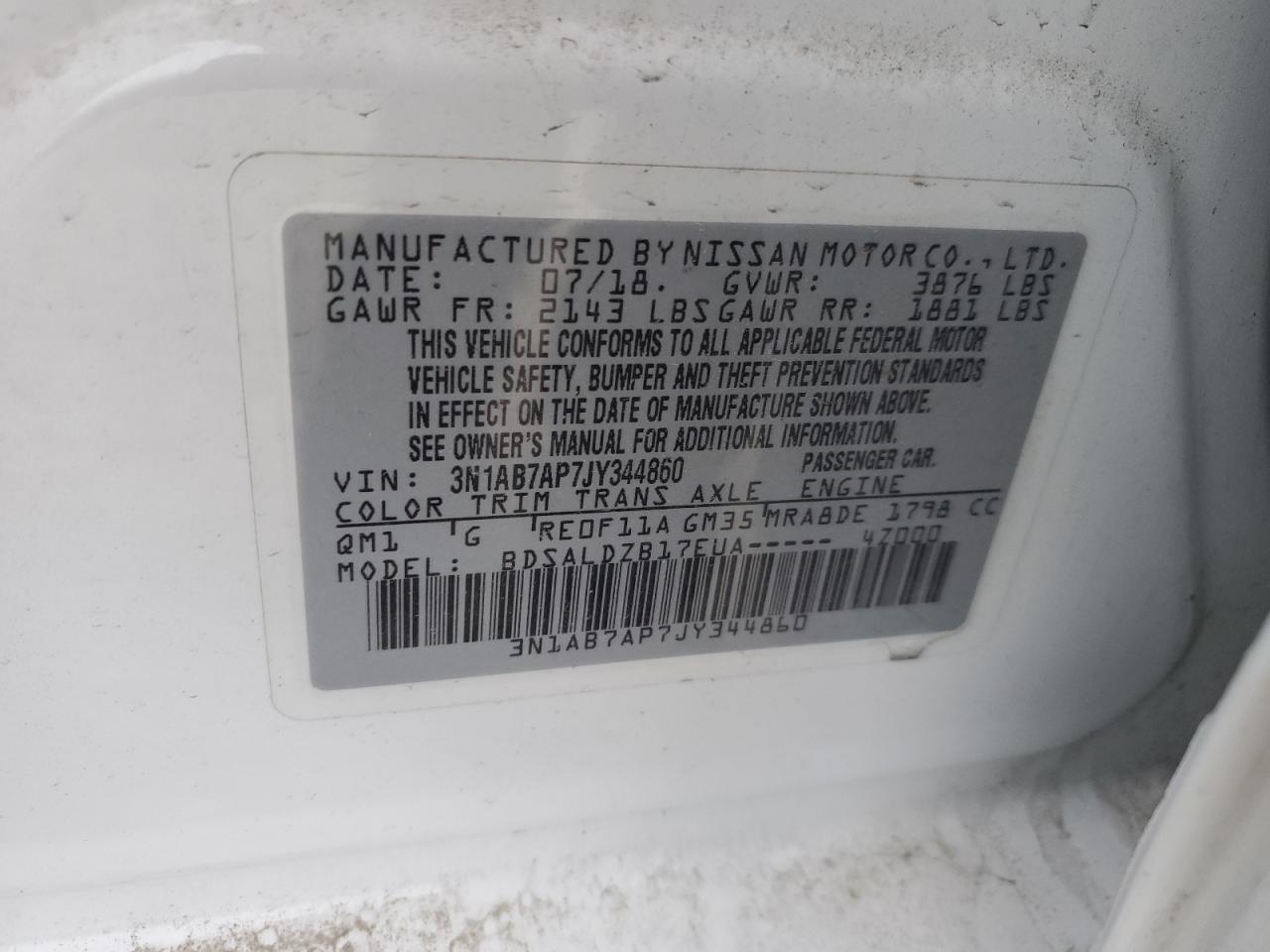 2018 Nissan Sentra VIN 3N1AB7AP7JY344860 Copart auction photo, front end damage thumbnail 12