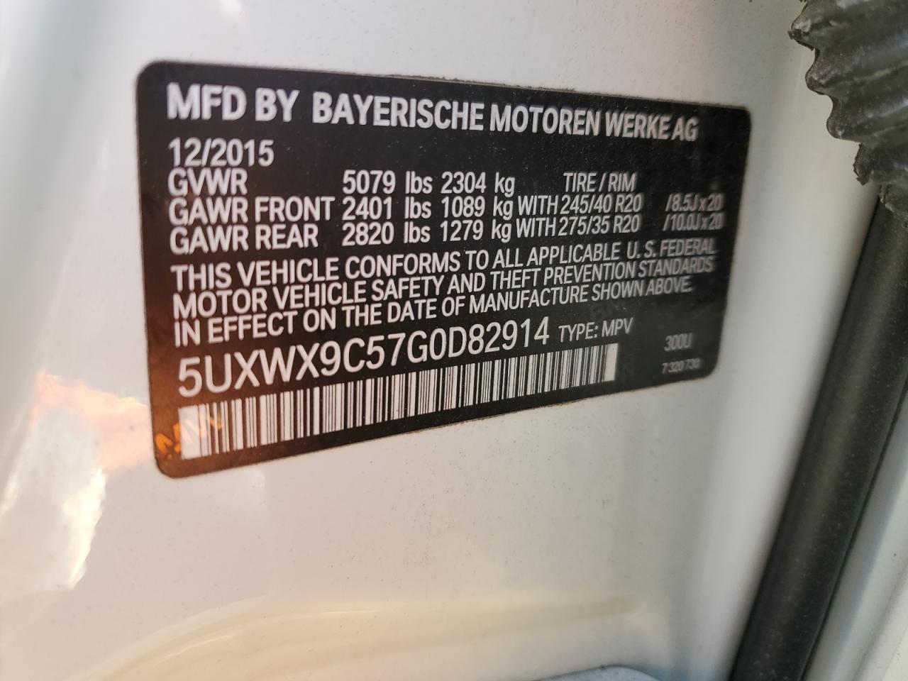 2016 BMW X3 VIN 5UXWX9C57G0D82914 Copart auction photo, front end / undercarriage damage thumbnail 14