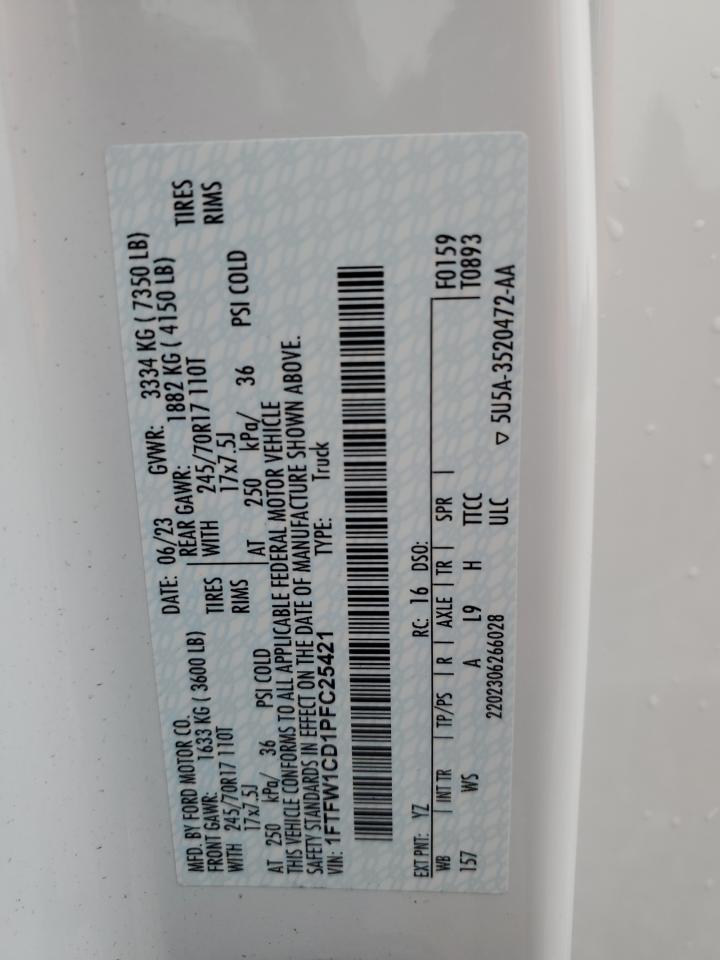 2023 Ford F-150 VIN 1FTFW1CD1PFC25421 Copart auction photo, front end damage thumbnail 15