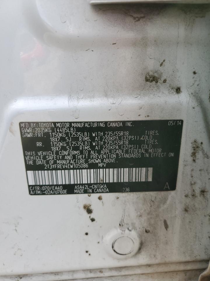 2014 Toyota RAV 4 VIN 2T3YFREV4EW105086 Copart auction photo, side / rear end damage thumbnail 15